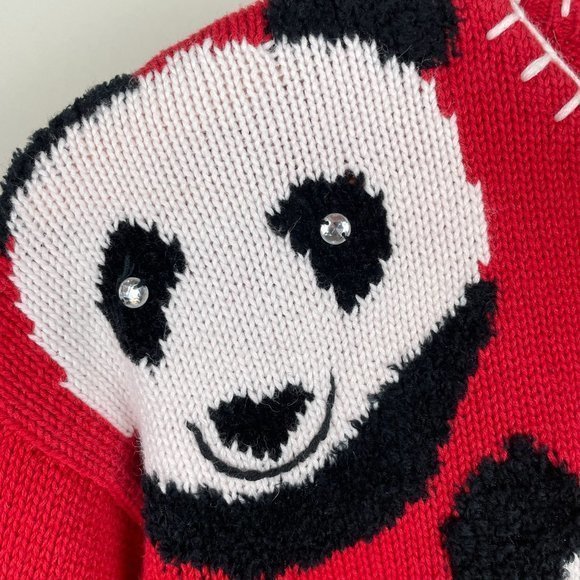 Vintage 90s Belle Pointe Panda Cardigan Sweater Red Black Button Up Size Medium - Picture 4 of 8